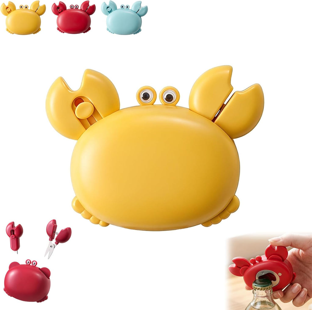 Crab Multifunctional Bottle Opener, 4-in-1 Crab Shape Beer Bottle Opener, Retractable Box Cutter & Mini Scissors, Fridge Decor, Portable Kitchen Gadget for Home Office