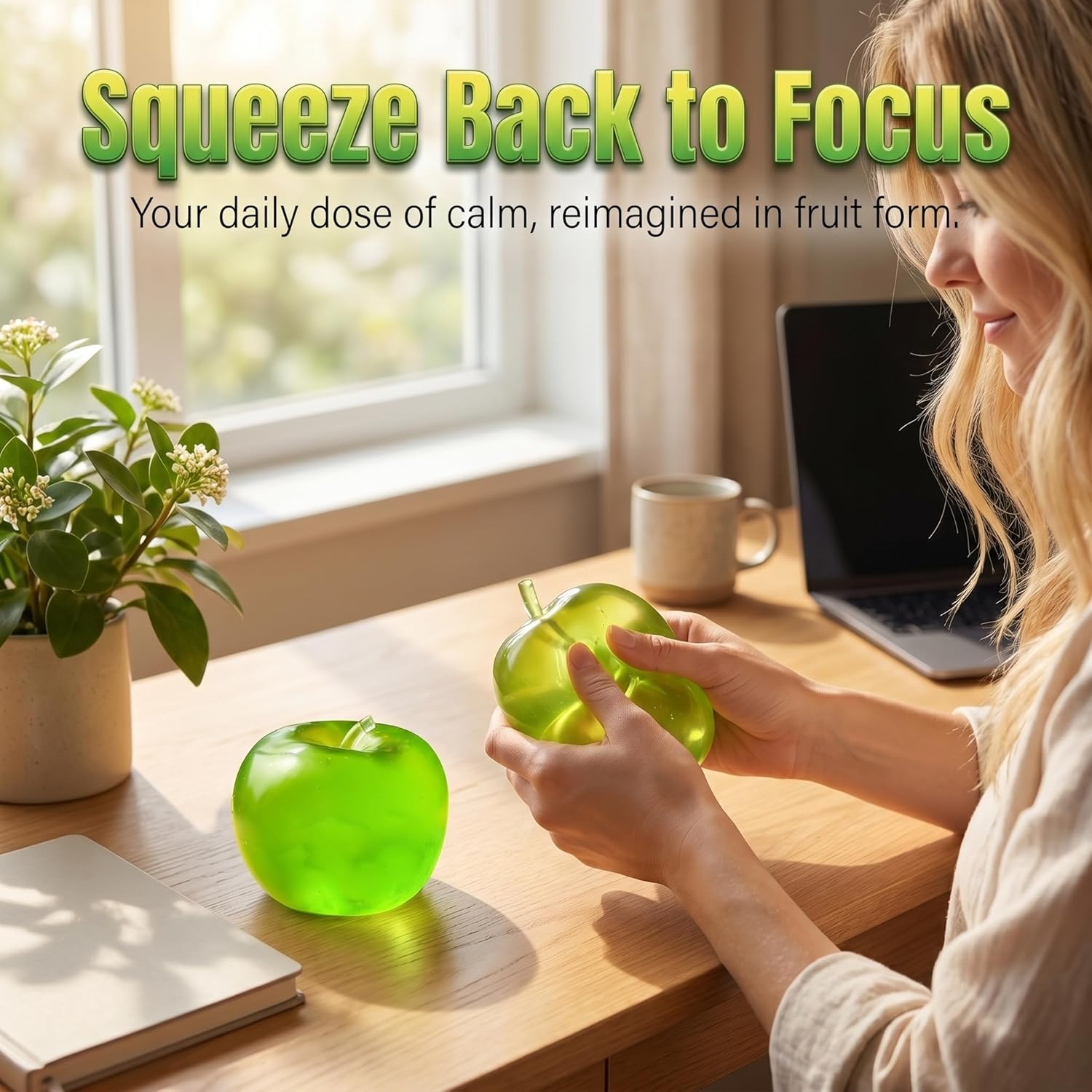 Apple Squishy Toys，Slow Rising Squishy Fidget Toys,Jelly & Clear Apples Slow Rising Fidget Stress Ball, Cute Moldable Squeeze Sensory Relief