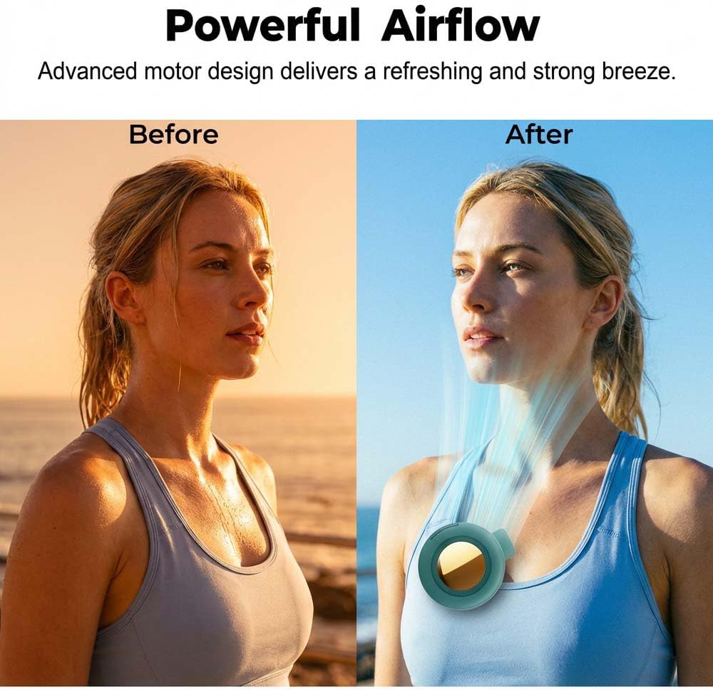 Portable Silent Clip On Bladeless Fan,Rechargeable Wearable Fan, Mini Fan with Clip for Shirt & Waist, Adjustable 3-Speed Portable Waist Neck Fan Hands-Free for Outdoor Travel Office