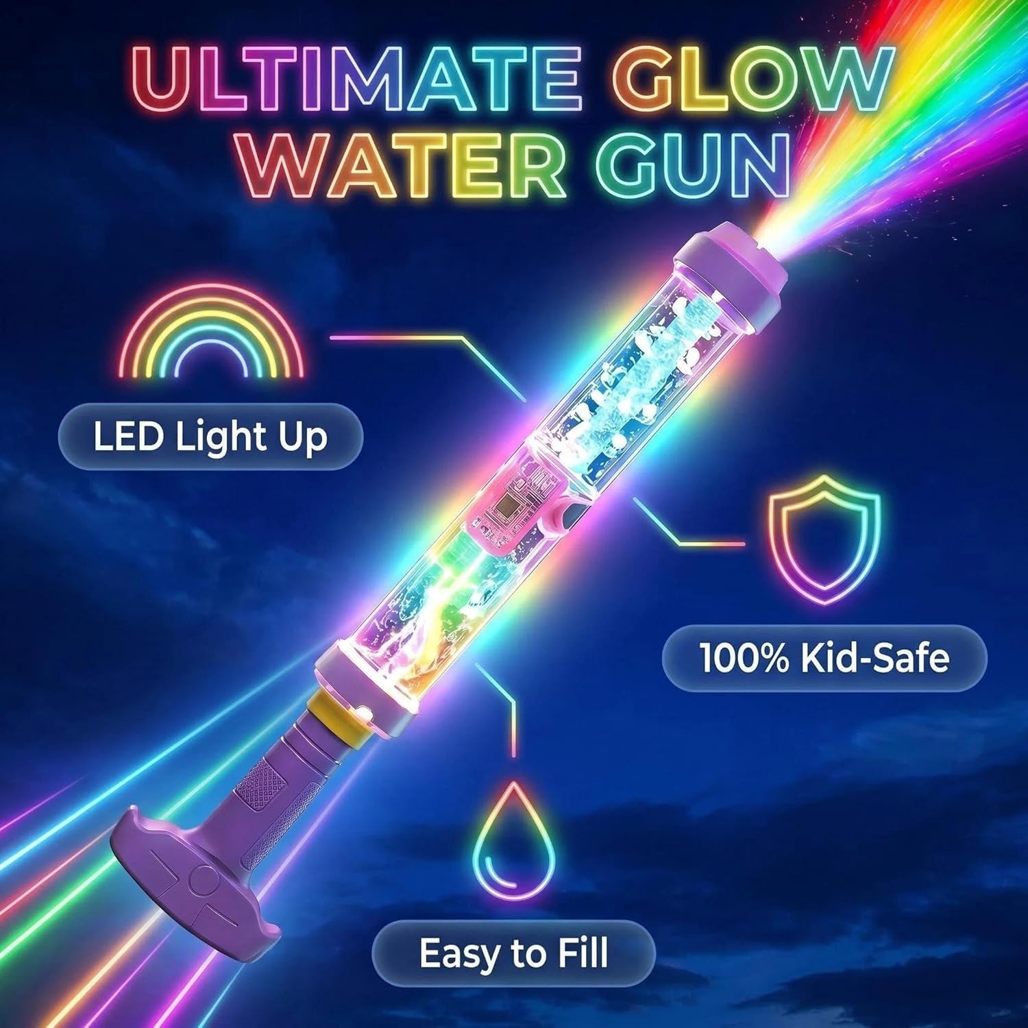 4pcs Glowing Rainbow LED Water Blaster | Summer Fun that Pops Like Magic!Creativity Squirt Water Blaster Guns,Firework Spray Water Soaker Toys for Pool Party Outdoor Summer Water Games