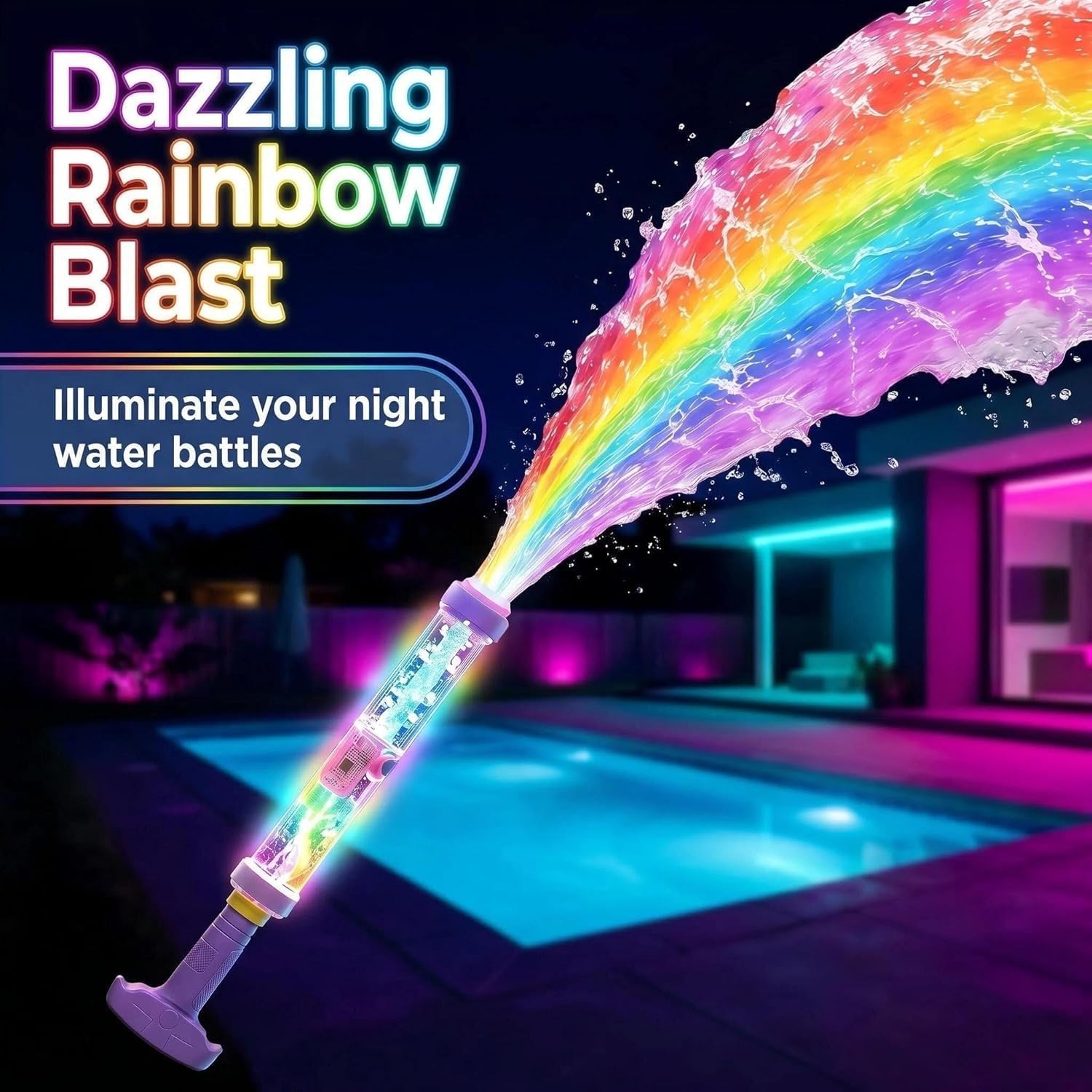 4pcs Glowing Rainbow LED Water Blaster | Summer Fun that Pops Like Magic!Creativity Squirt Water Blaster Guns,Firework Spray Water Soaker Toys for Pool Party Outdoor Summer Water Games