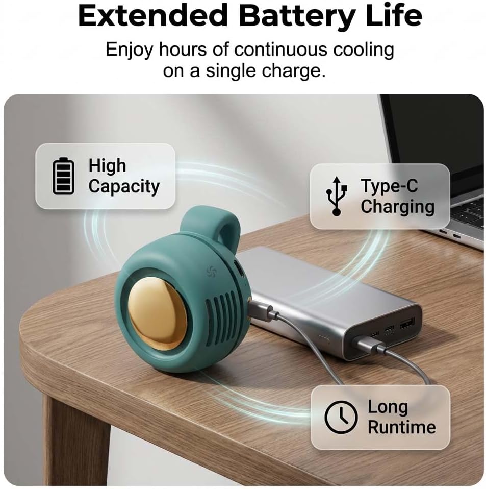 Portable Silent Clip On Bladeless Fan,Rechargeable Wearable Fan, Mini Fan with Clip for Shirt & Waist, Adjustable 3-Speed Portable Waist Neck Fan Hands-Free for Outdoor Travel Office