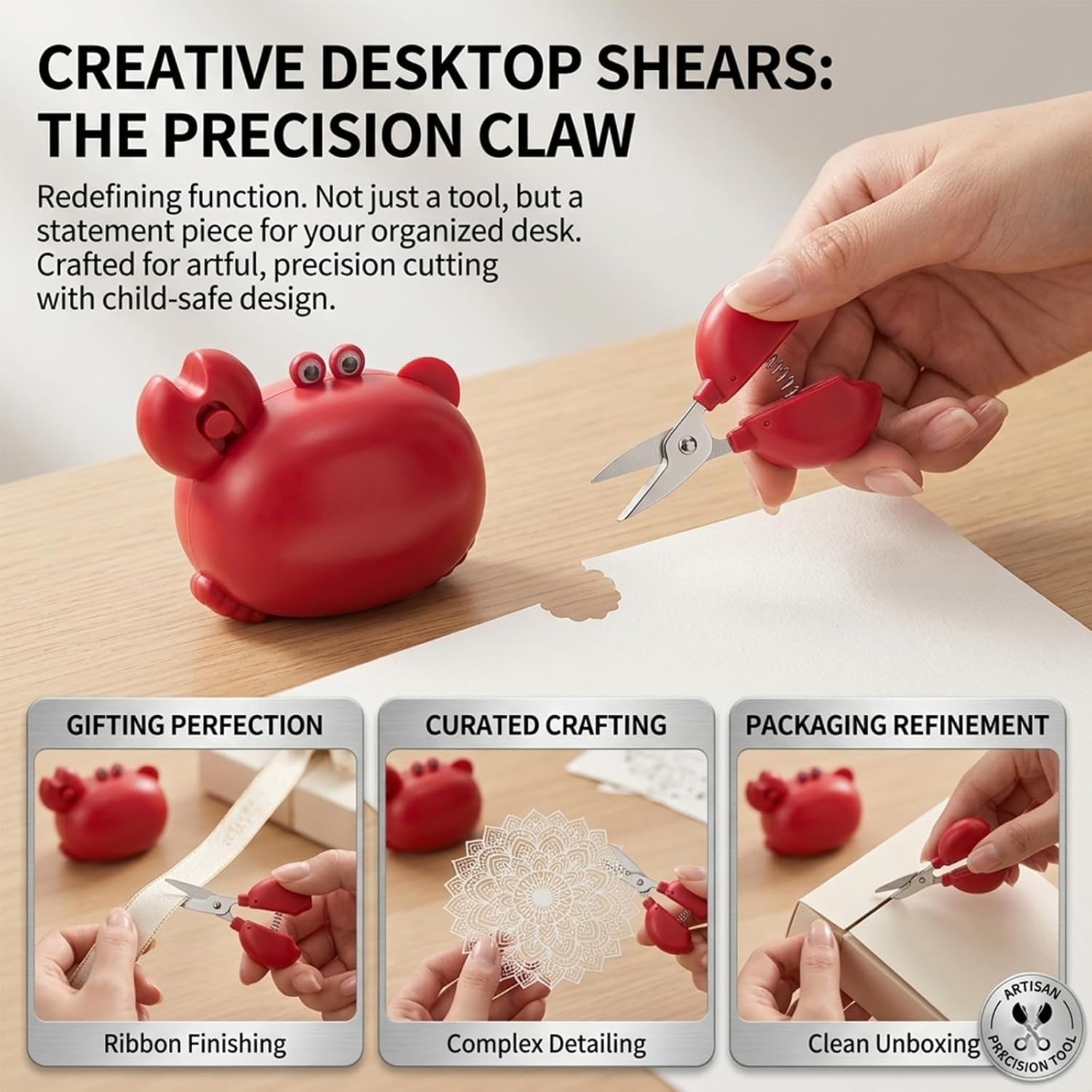 Crab Multifunctional Bottle Opener, 4-in-1 Crab Shape Beer Bottle Opener, Retractable Box Cutter & Mini Scissors, Fridge Decor, Portable Kitchen Gadget for Home Office