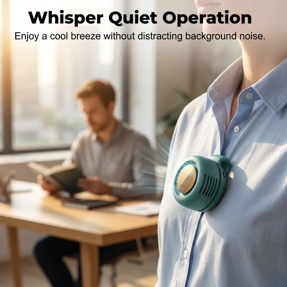 Portable Silent Clip On Bladeless Fan,Rechargeable Wearable Fan, Mini Fan with Clip for Shirt & Waist, Adjustable 3-Speed Portable Waist Neck Fan Hands-Free for Outdoor Travel Office