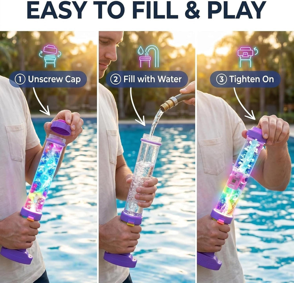 4pcs Glowing Rainbow LED Water Blaster | Summer Fun that Pops Like Magic!Creativity Squirt Water Blaster Guns,Firework Spray Water Soaker Toys for Pool Party Outdoor Summer Water Games